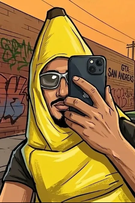 Muz kostümlü AurumK selfie çekiyor